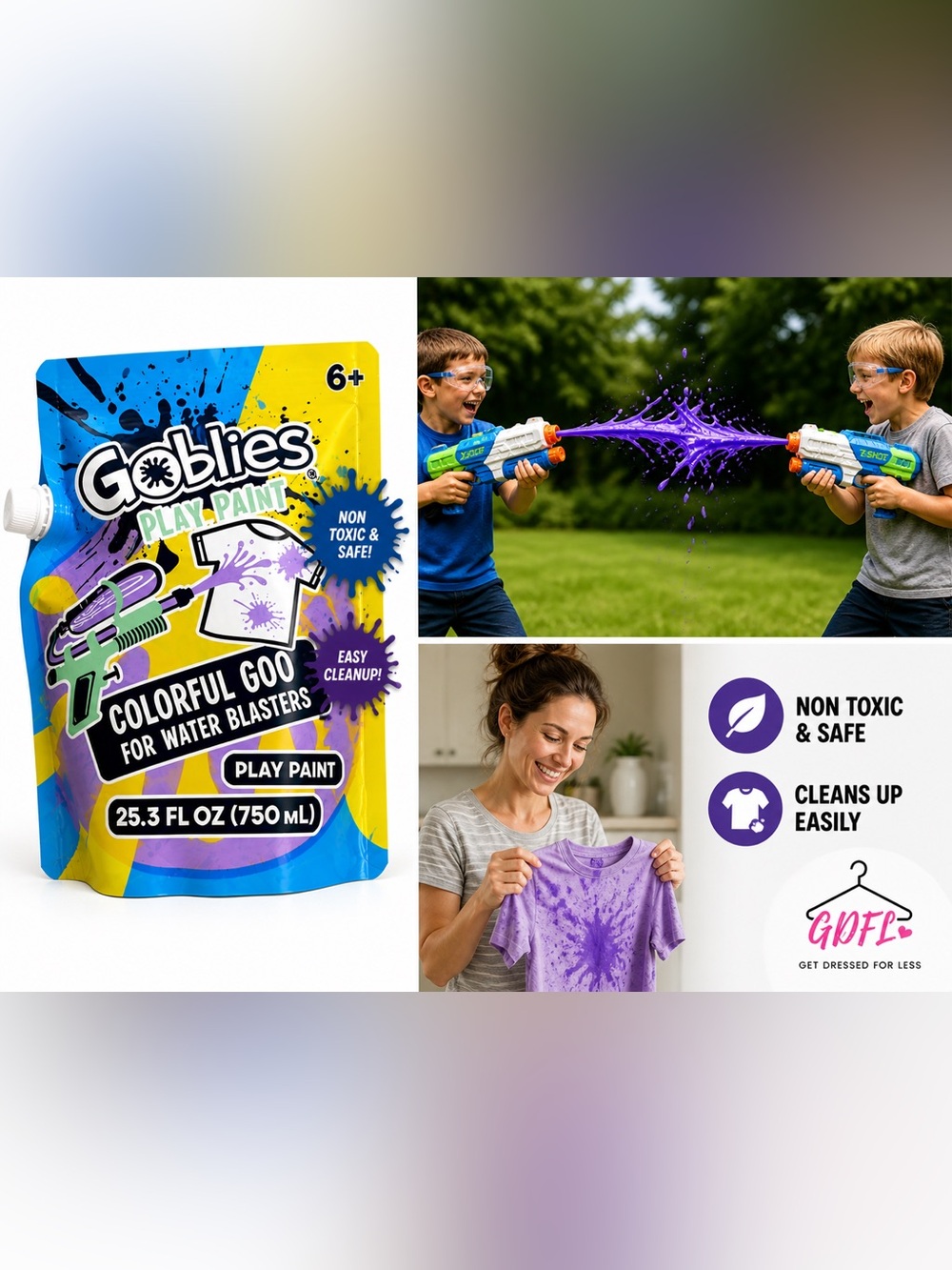 Goblies Play Paint Colorful Goo Water Blaster Refill Purple 25.3oz Non Toxic